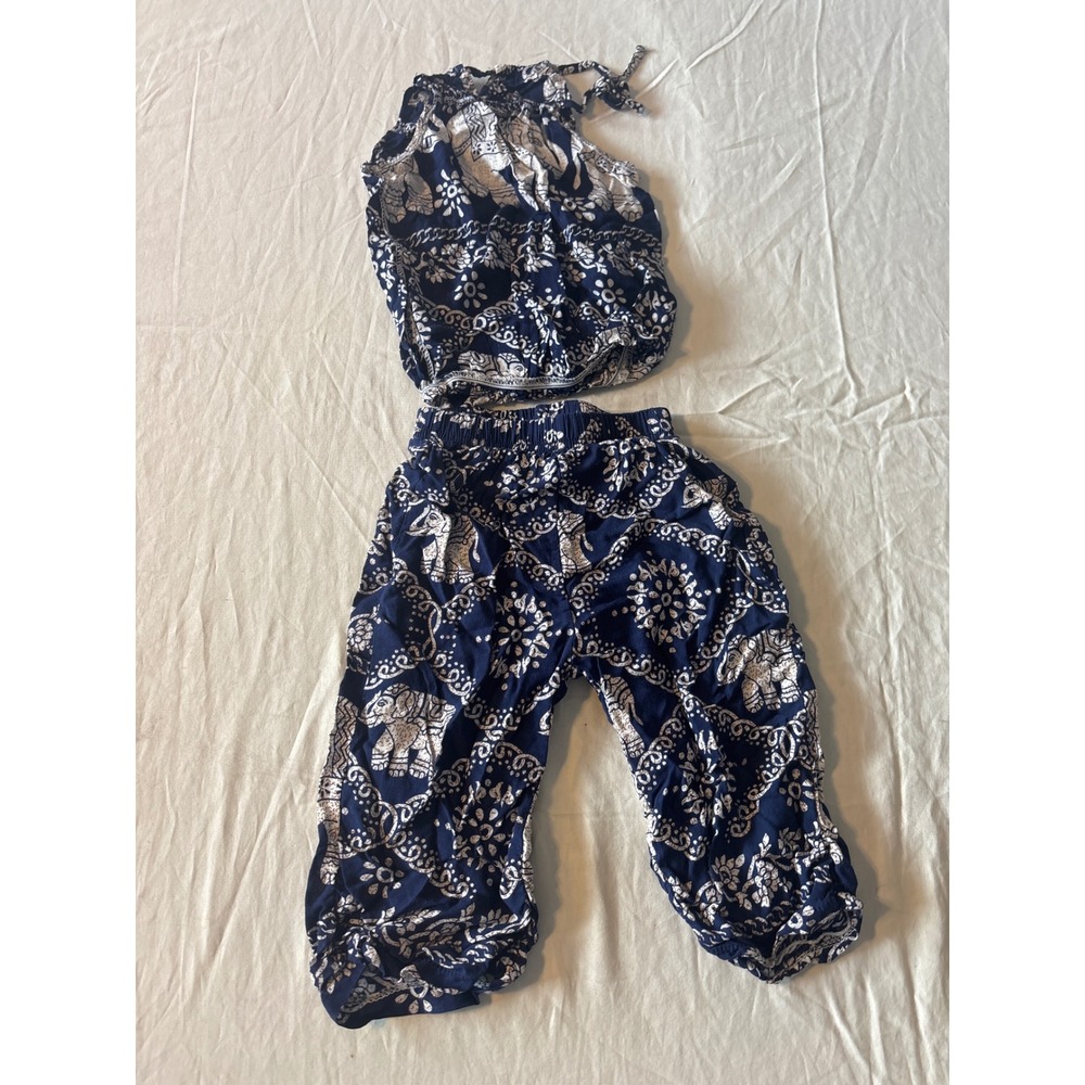 Unbranded Elephant Print Set Kids Baby Navy Blue‎ Boho Halter Pants